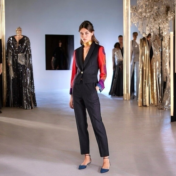 Women’s Blazer Vintage GIANNI VERSACE COUTURE Pinstripe Wool Trousers Jacket - Picture 1 of 10